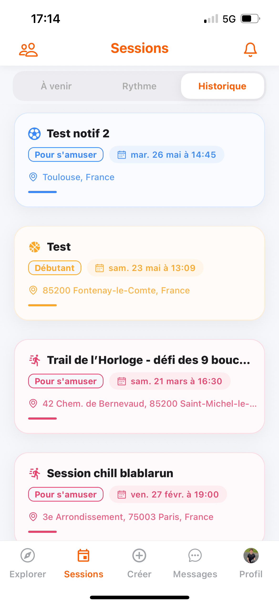 Unite : le détail d'une session de sport