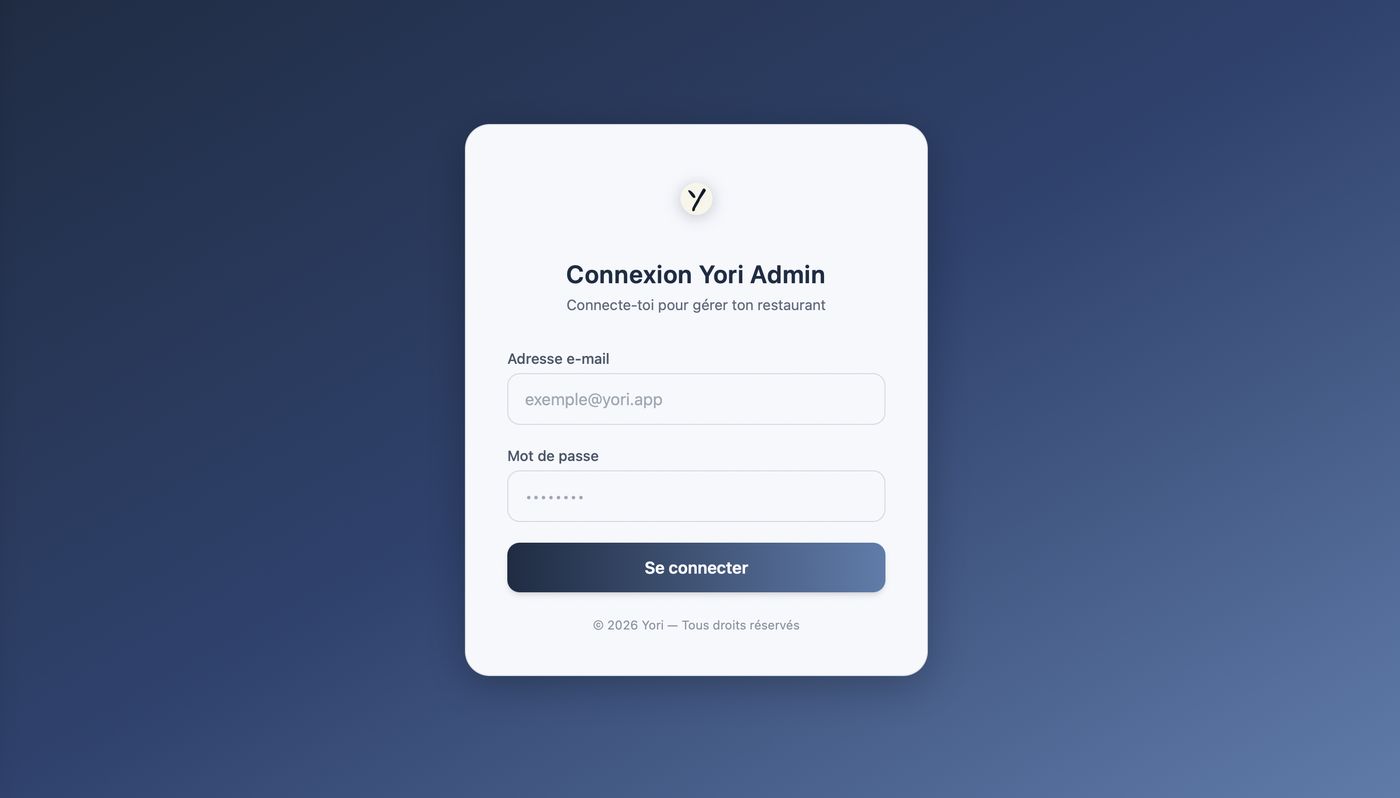 Yori : la page de connexion